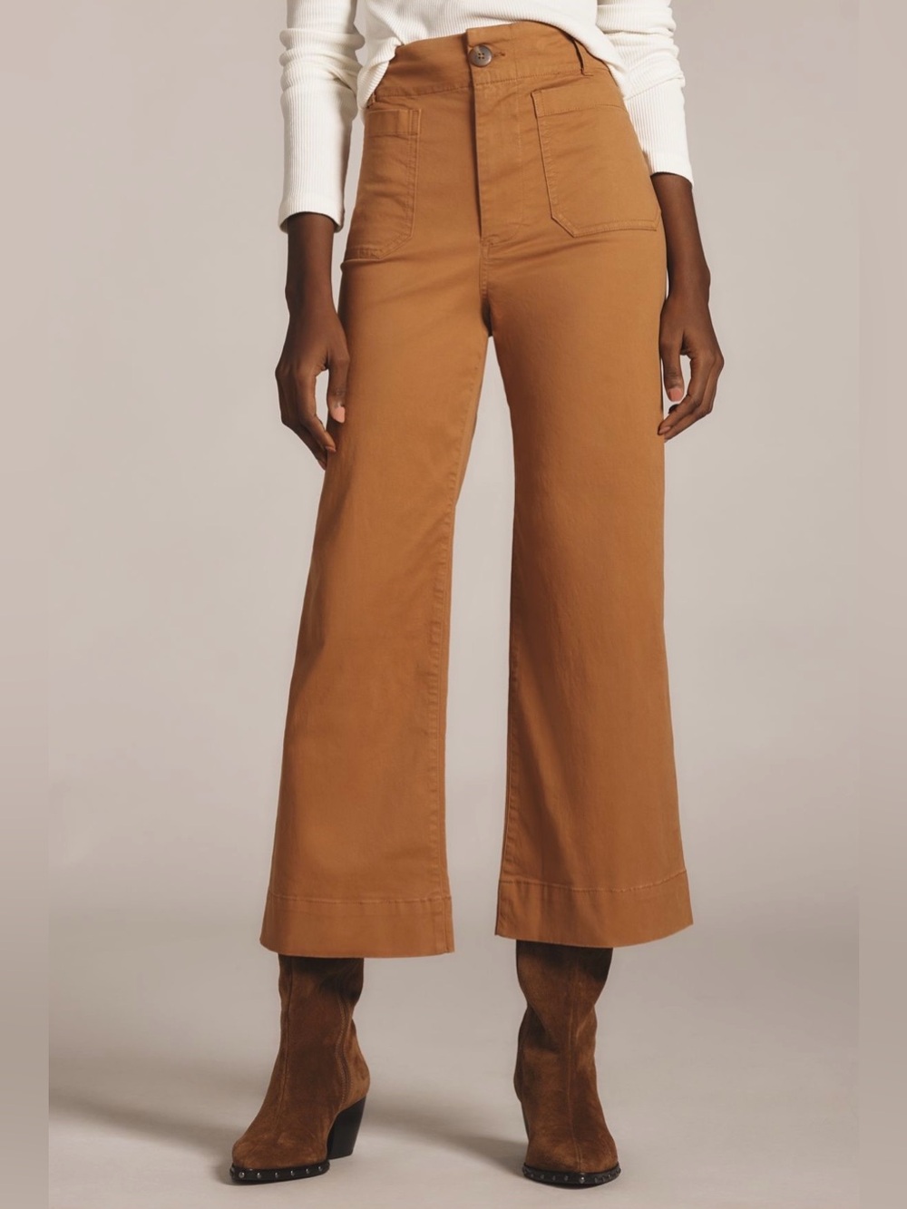 Maeve Colette Cropped Wide-Leg Pants in Twill, Neutral, Size 29